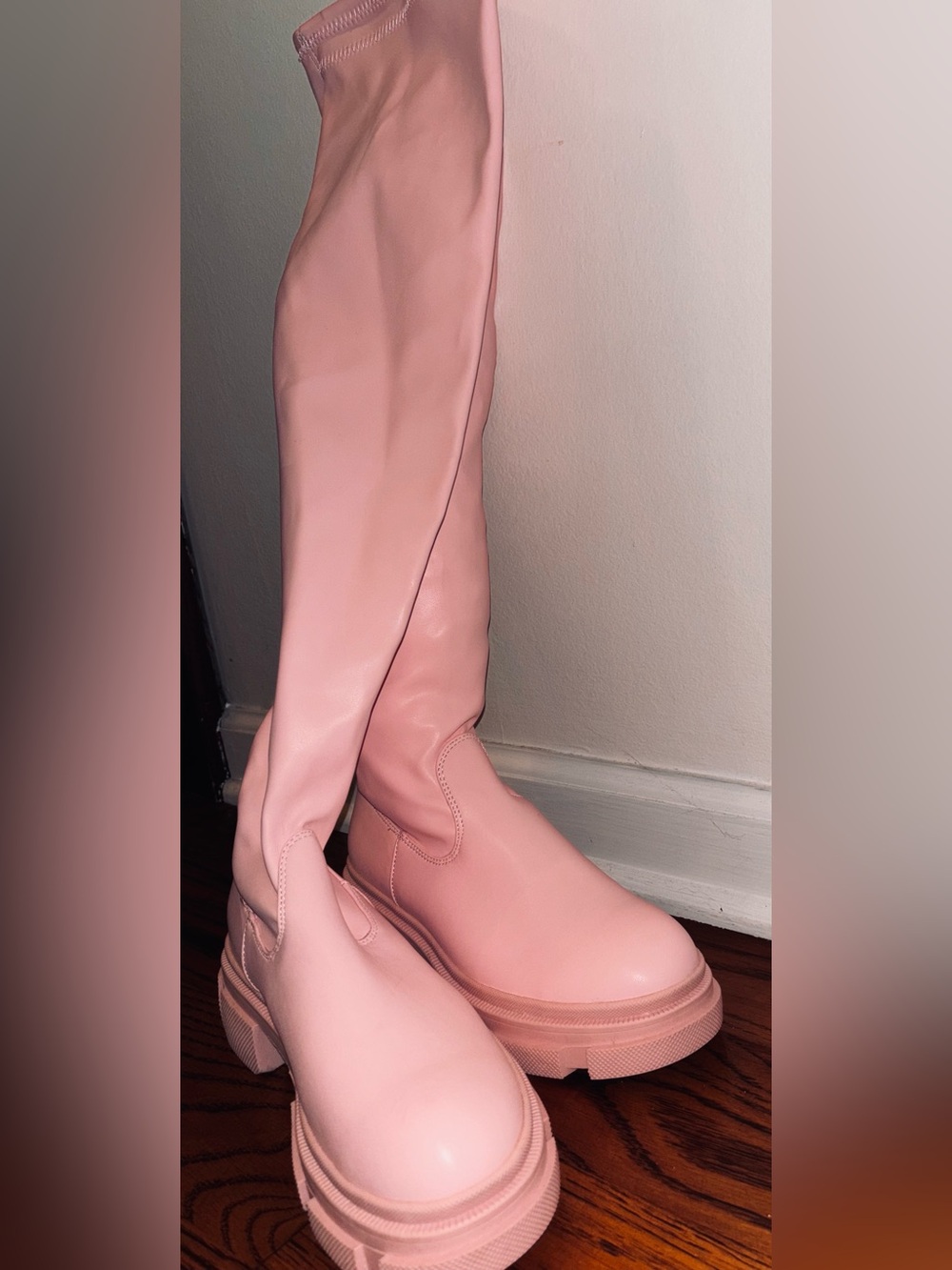 Womenβs Over-the-Knee Platform Boots in Light Pink